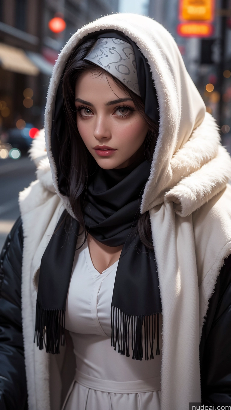 related ai porn images free for Scarf Niqab Jacket Egyptian Sad Close-up View Brunette Long Hair Perfect Boobs Skinny Detailed Fur Dark Lighting Street