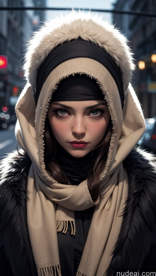 related ai porn images free for Scarf Niqab Jacket Egyptian Sad Close-up View Brunette Long Hair Perfect Boobs Skinny Detailed Fur Dark Lighting Street