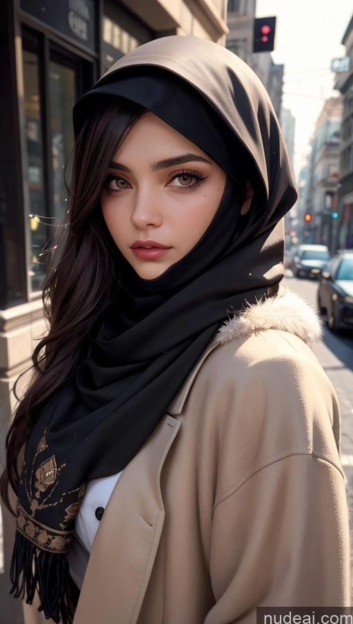 related ai porn images free for Scarf Niqab Jacket Egyptian Sad Close-up View Brunette Long Hair Perfect Boobs Skinny Detailed Fur Dark Lighting Street