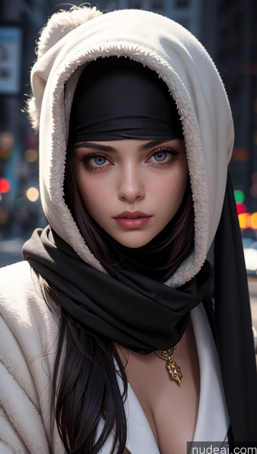 related ai porn images free for Scarf Niqab Jacket Egyptian Sad Close-up View Brunette Long Hair Perfect Boobs Skinny Detailed Fur Dark Lighting Street