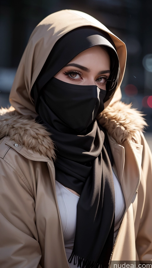 related ai porn images free for Scarf Niqab Jacket Egyptian Sad Close-up View Brunette Long Hair Perfect Boobs Skinny Detailed Fur Dark Lighting Street