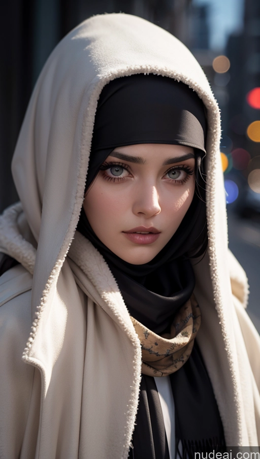 related ai porn images free for Scarf Niqab Jacket Egyptian Sad Close-up View Brunette Long Hair Perfect Boobs Skinny Detailed Fur Dark Lighting Street