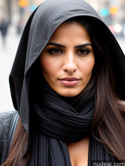 related ai porn images free for Perfect Boobs Skinny Long Hair Sad Brunette Egyptian Street Close-up View Jacket Niqab Scarf