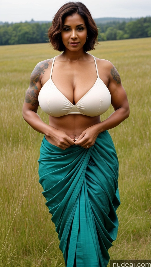 ai nude image of arafed woman in a white top and green skirt in a field pics of Milf Huge Boobs Beautiful Tattoos Muscular Thick Dark Skin 60s Seductive Front View Blouse Detailed Sexy Face Big Hips Sari Big Ass Short Hair Tall Indian Ginger Abs T-pose Crisp Anime Meadow