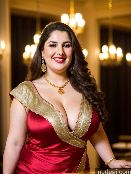 ai nude image of araffe woman in a red dress posing for a picture pics of Milf Busty Beautiful Lipstick Thick Chubby Fat Big Hips Fairer Skin 20s Happy Seductive Brunette Long Hair Russian Party Front View Straddling Sari Blouse Dirndl Victorian Cleavage Gold Jewelry