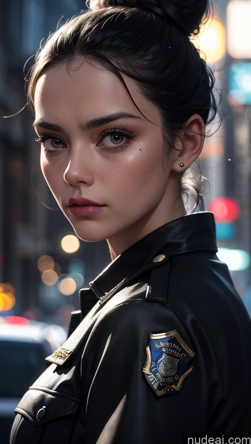 related ai porn images free for Close-up View Police Dark Lighting Street Sad Hair Bun Black Hair