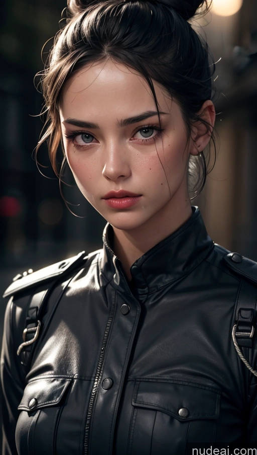 related ai porn images free for Close-up View Police Dark Lighting Street Sad Hair Bun Black Hair Oiled Body