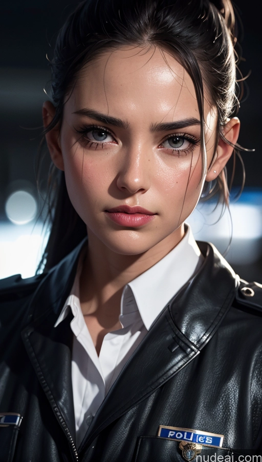related ai porn images free for Close-up View Police Dark Lighting Street Sad Black Hair Oiled Body Ponytail French