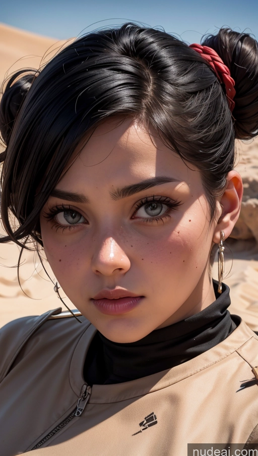 related ai porn images free for Close-up View Police Dark Lighting Sad Black Hair Desert Arabic Hair Bun Fat