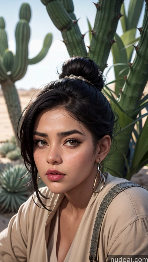 related ai porn images free for Close-up View Police Dark Lighting Sad Black Hair Desert Arabic Hair Bun Fat