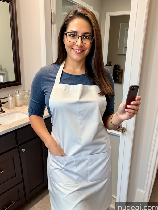 related ai porn images free for Glasses Brunette Straight Bathroom Mirror Selfie Front View Apron