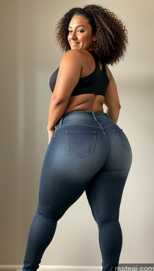 ai nude image of araffe woman in a black top and jeans posing for a picture pics of Athlete Big Ass Big Hips Jeans Curly Hair