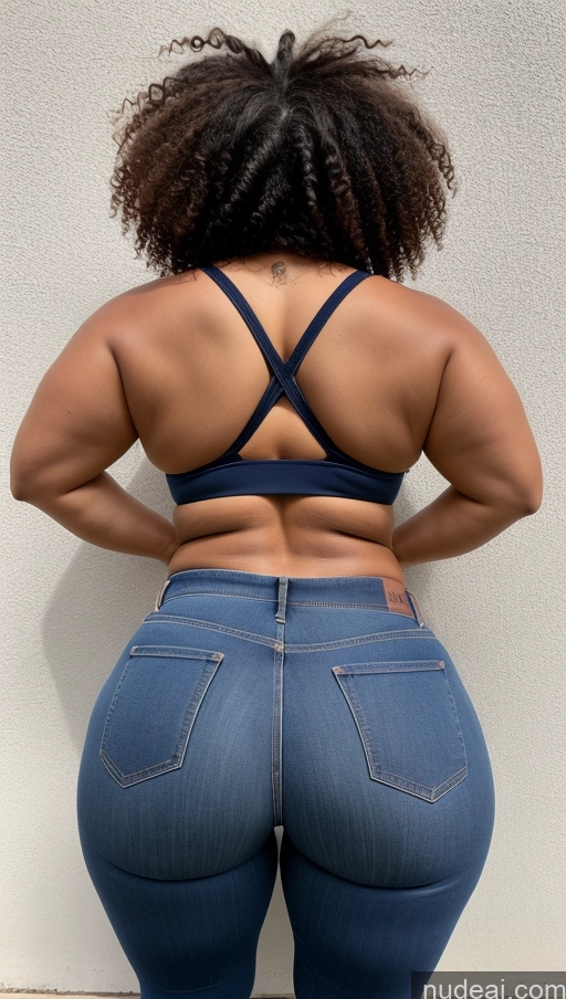 ai nude image of a close up of a woman in a blue bra top and jeans pics of Athlete Big Ass Big Hips Jeans Curly Hair