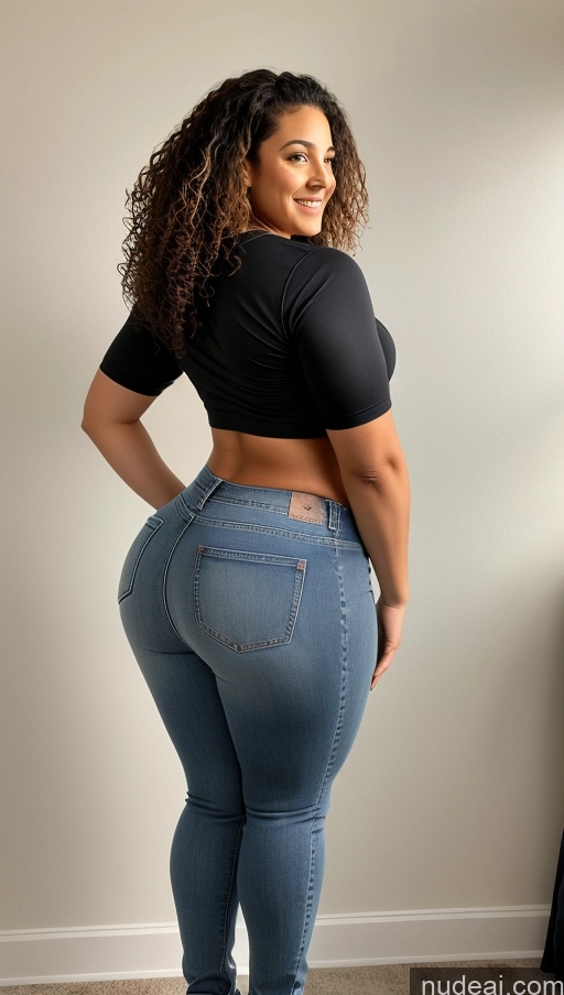 ai nude image of a woman in a black top and jeans posing for a picture pics of Athlete Big Ass Big Hips Jeans Curly Hair