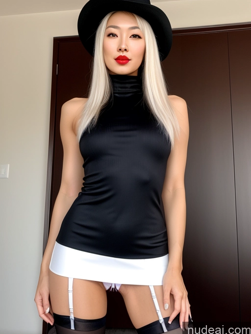 related ai porn images free for Model One Small Ass Skinny Abs 30s White Hair Korean Front View Straddling Hat Lipstick Mini Skirt High Heels Stockings