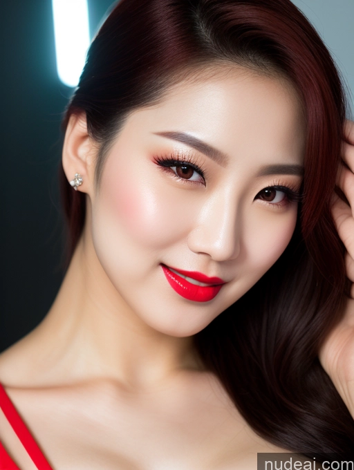 related ai porn images free for Model Beautiful Lipstick Fairer Skin Seductive Black Hair Korean Close-up View Devil Bright Lighting Detailed Sexy Face Slicked Happy Laughing