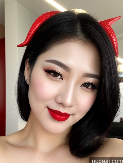 related ai porn images free for Model Beautiful Lipstick Fairer Skin Seductive Black Hair Korean Close-up View Devil Bright Lighting Detailed Sexy Face Slicked Happy Laughing
