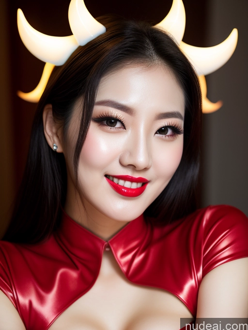 related ai porn images free for Model Beautiful Lipstick Fairer Skin Seductive Black Hair Korean Close-up View Devil Bright Lighting Detailed Sexy Face Slicked Happy Laughing