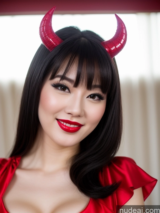 related ai porn images free for Model Beautiful Lipstick Fairer Skin Happy Laughing Seductive Black Hair Slicked Chinese Close-up View Devil Bright Lighting Detailed Sexy Face