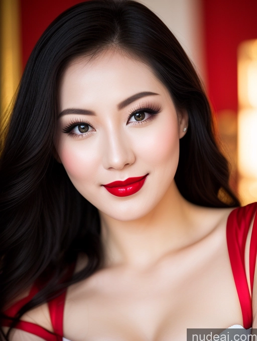 related ai porn images free for Model Beautiful Lipstick Fairer Skin Happy Laughing Seductive Black Hair Slicked Chinese Close-up View Devil Bright Lighting Detailed Sexy Face