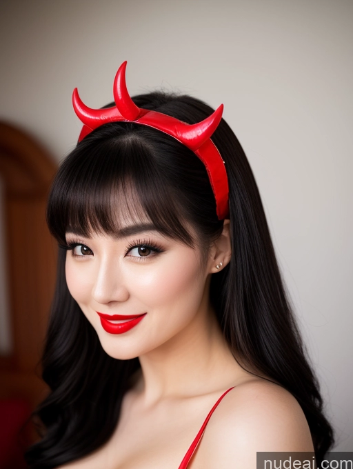 related ai porn images free for Model Beautiful Lipstick Fairer Skin Happy Laughing Seductive Black Hair Slicked Chinese Close-up View Devil Bright Lighting Detailed Sexy Face