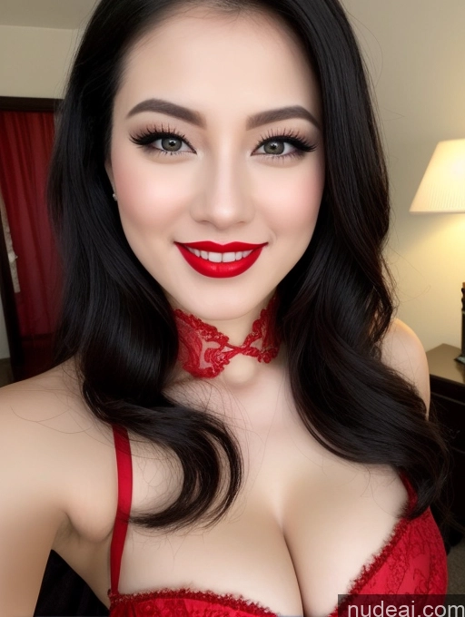 related ai porn images free for Model Beautiful Lipstick Fairer Skin Happy Laughing Seductive Black Hair Slicked Chinese Close-up View Devil Bright Lighting Detailed Sexy Face