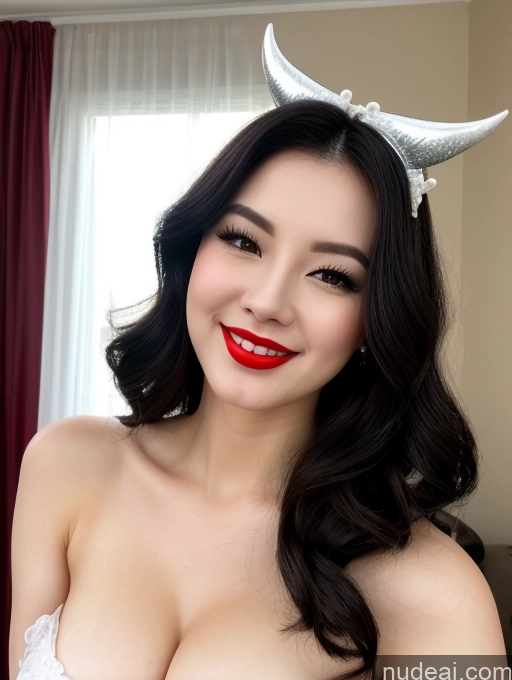 related ai porn images free for Model Beautiful Lipstick Fairer Skin Happy Laughing Seductive Black Hair Slicked Chinese Close-up View Devil Bright Lighting Detailed Sexy Face