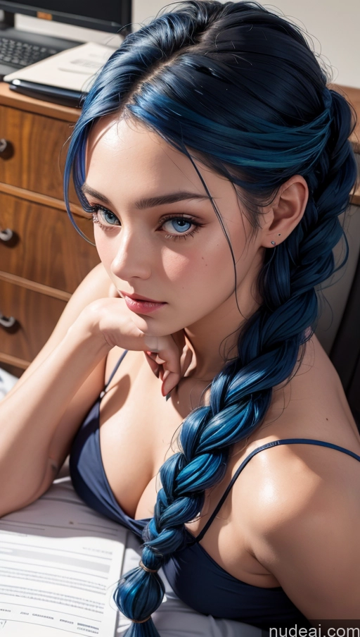related ai porn images free for Close-up View On Back Braided Dress Office Blue Hair