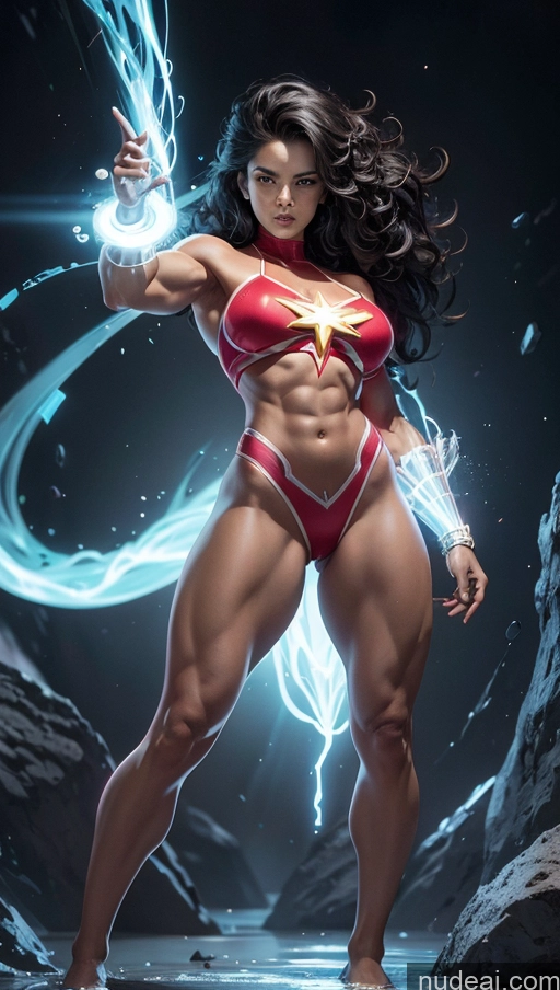 related ai porn images free for Several Busty Muscular Abs Black Curly Hair Mary Thunderbolt Powering Up Surrealist Neon Lights Clothes: Purple Bodybuilder