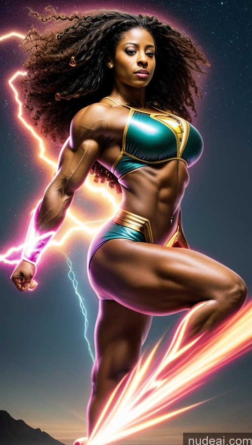 related ai porn images free for Several Busty Black Curly Hair Mary Thunderbolt Powering Up Neon Lights Clothes: Purple Bodybuilder