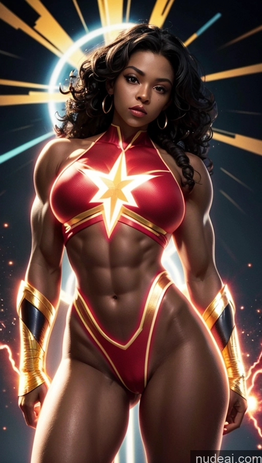 related ai porn images free for Several Busty Black Curly Hair Mary Thunderbolt Powering Up Neon Lights Clothes: Purple Bodybuilder