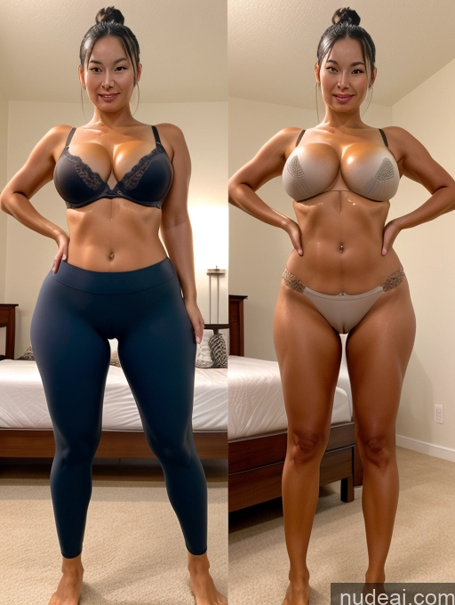 related ai porn images free for Seductive Bedroom Panties Asian Milf Onoff Oiled Body 30s Hair Bun Push-up Bra Yoga Pants