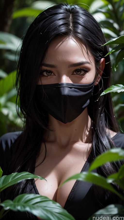 related ai porn images free for Close-up View Dark Lighting Serious Ninja Jungle