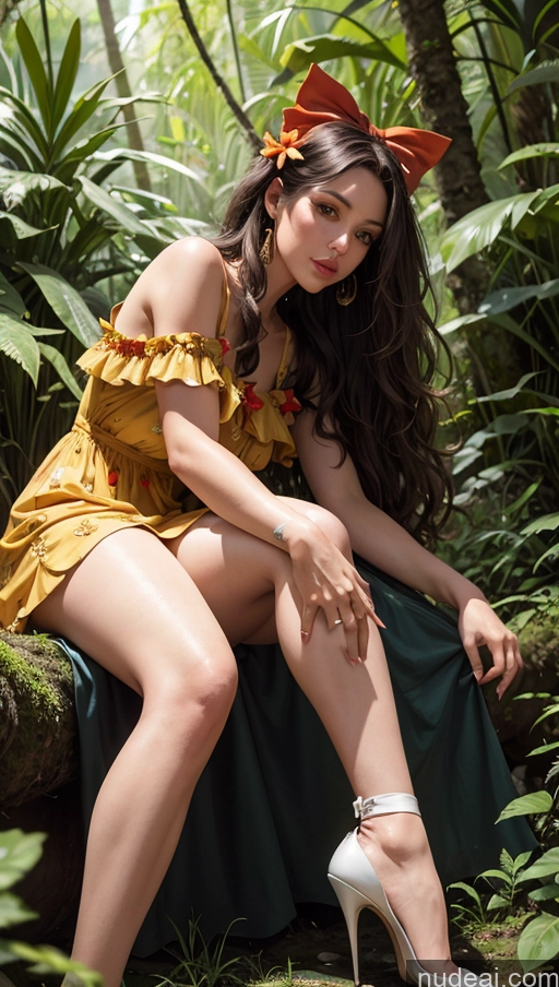 related ai porn images free for Close-up View Jungle Sundress Stockings Bows Brunette Long Hair High Heels