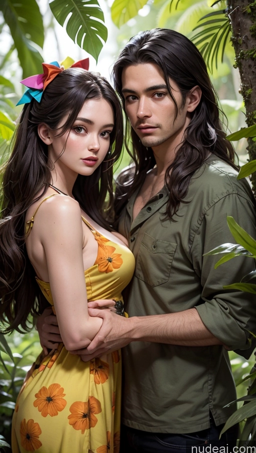 related ai porn images free for Close-up View Jungle Sundress Bows Brunette Long Hair Woman + Man