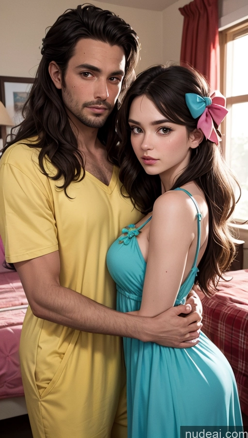 related ai porn images free for Close-up View Sundress Bows Brunette Long Hair Woman + Man Bedroom