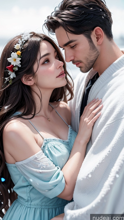related ai porn images free for Woman + Man Brunette Long Hair Close-up View Sundress Snow