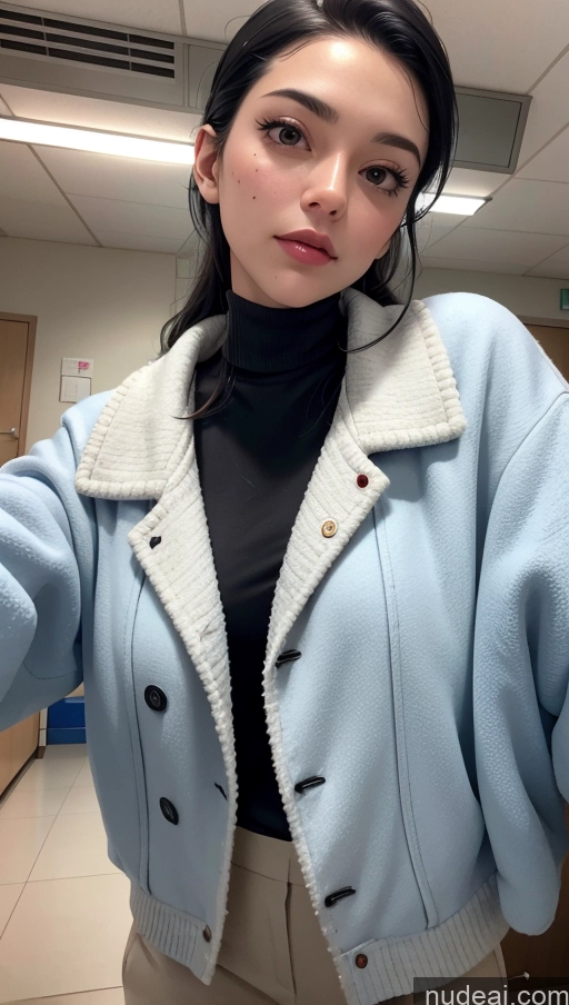 related ai porn images free for Close-up View Black Hair Slicked Hospital Jacket Sweater