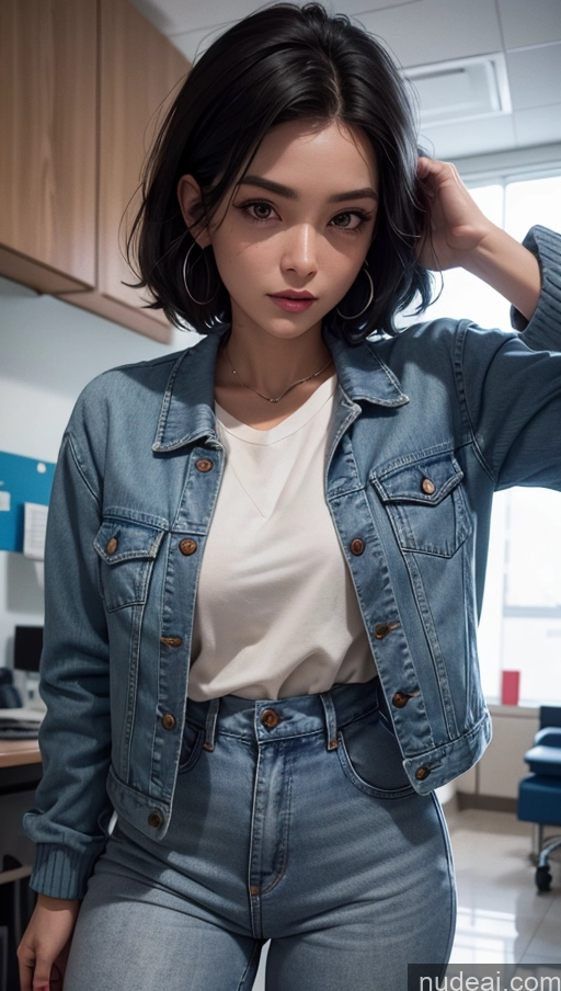 related ai porn images free for Close-up View Black Hair Slicked Hospital Jacket Sweater Jeans