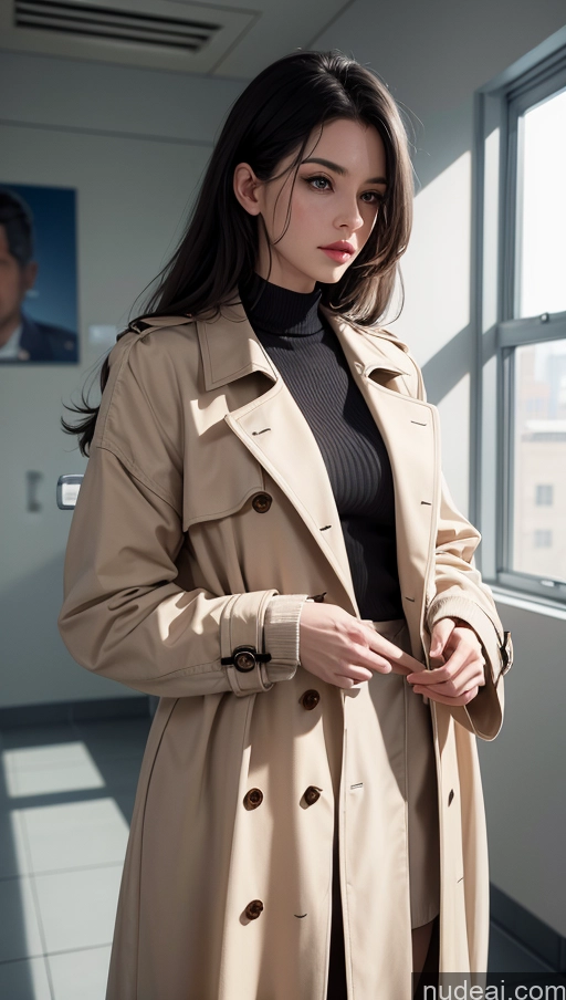 related ai porn images free for Close-up View Black Hair Slicked Hospital Sweater Jeans Trench Coat