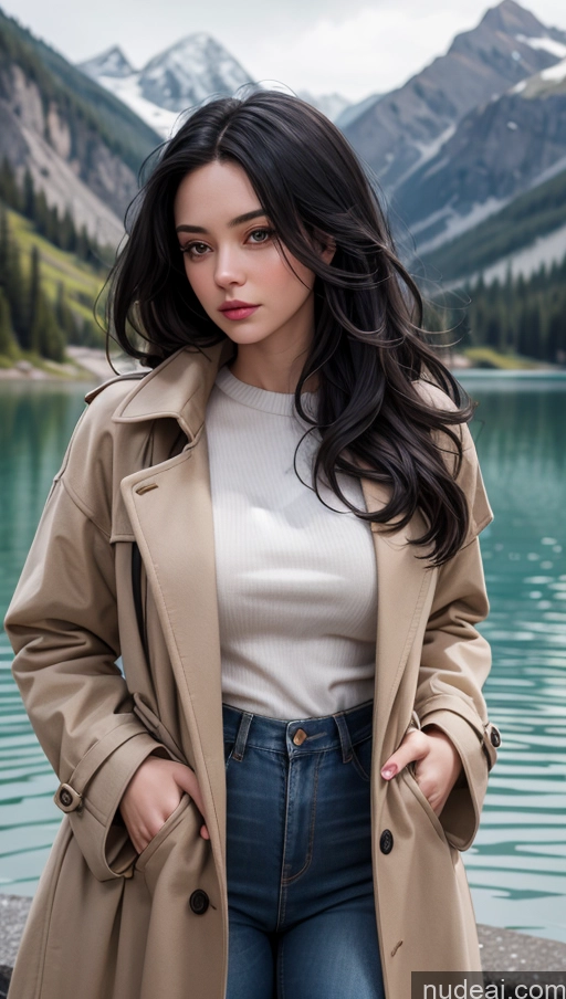 related ai porn images free for Close-up View Black Hair Sweater Jeans Trench Coat Long Hair Lake