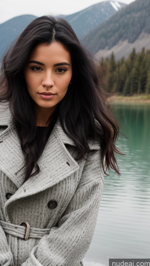 related ai porn images free for Close-up View Black Hair Sweater Jeans Trench Coat Long Hair Lake