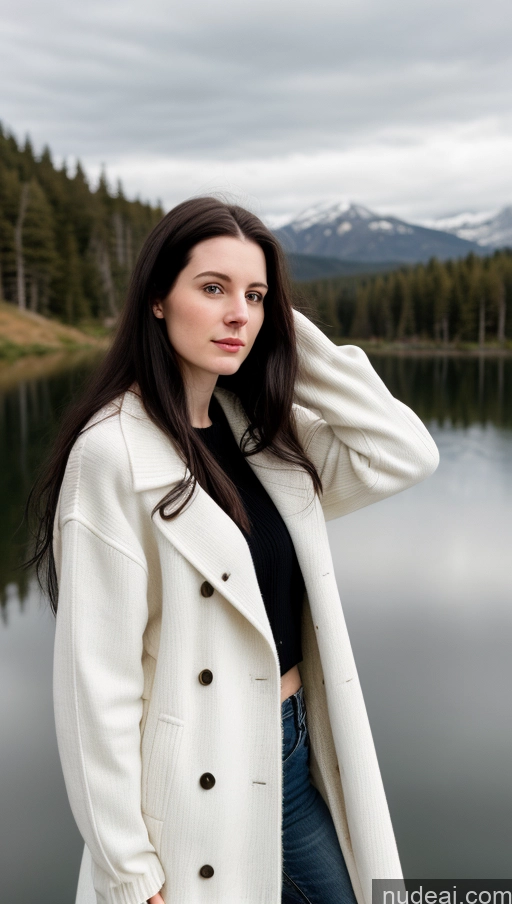 related ai porn images free for Close-up View Black Hair Sweater Jeans Trench Coat Long Hair Lake White Fairer Skin