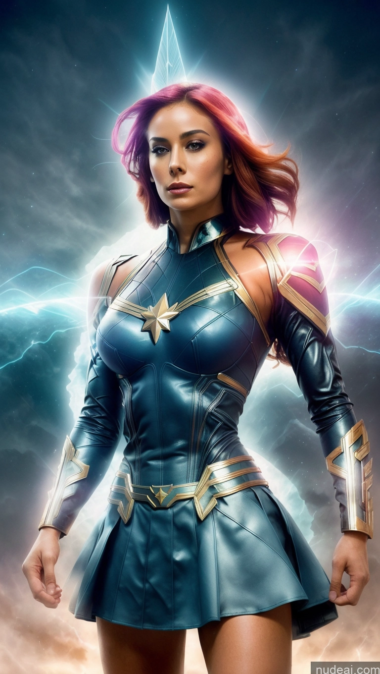 related ai porn images free for Several Busty Muscular Abs School Uniform, Cleavage Cutout, Clothing Cutout, Pleated Skirt, Thighhighs Surrealist Superhero Futuristic Powering Up Bodybuilder Captain Marvel