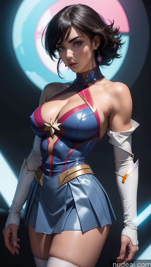 related ai porn images free for Several Busty Muscular Abs School Uniform, Cleavage Cutout, Clothing Cutout, Pleated Skirt, Thighhighs Surrealist Superhero Futuristic Powering Up Bodybuilder Captain Marvel