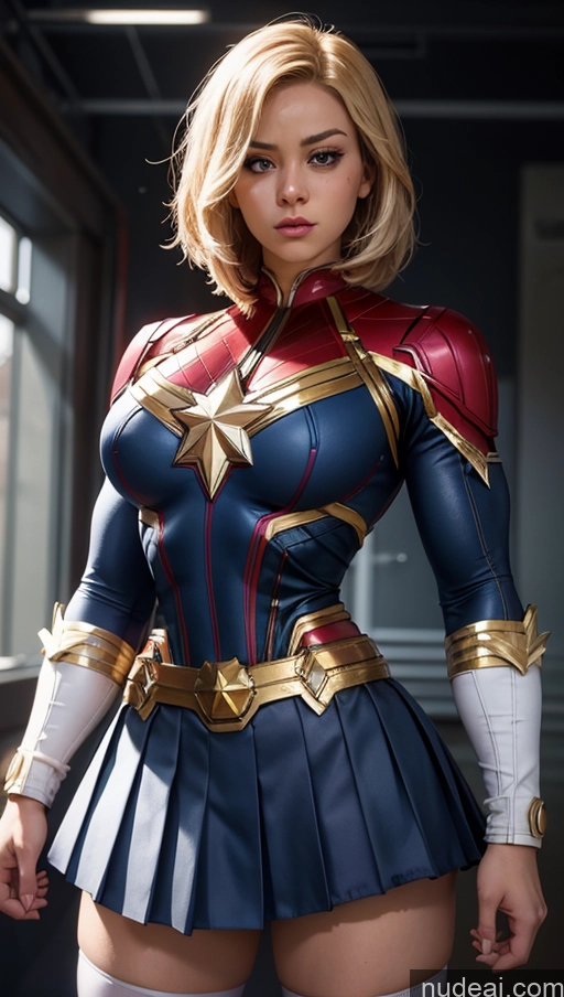 related ai porn images free for Several Busty Muscular Abs School Uniform, Cleavage Cutout, Clothing Cutout, Pleated Skirt, Thighhighs Powering Up Bodybuilder Captain Marvel