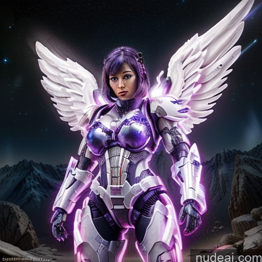 related ai porn images free for Woman Bodybuilder Cyborg Busty Muscular Abs Black Hair Purple Hair Bobcut Asian Latina Front View Angel Mech Suit Sci-fi Armor Space Suit SuperMecha: A-Mecha Musume A素体机娘 Neon Lights Clothes: Purple Has Wings