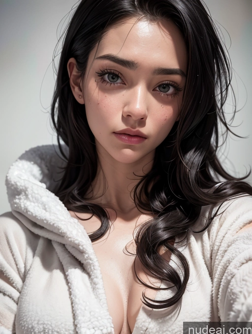 related ai porn images free for Long Hair Black Hair Sad Close-up View White Onesie Pajamas Towel