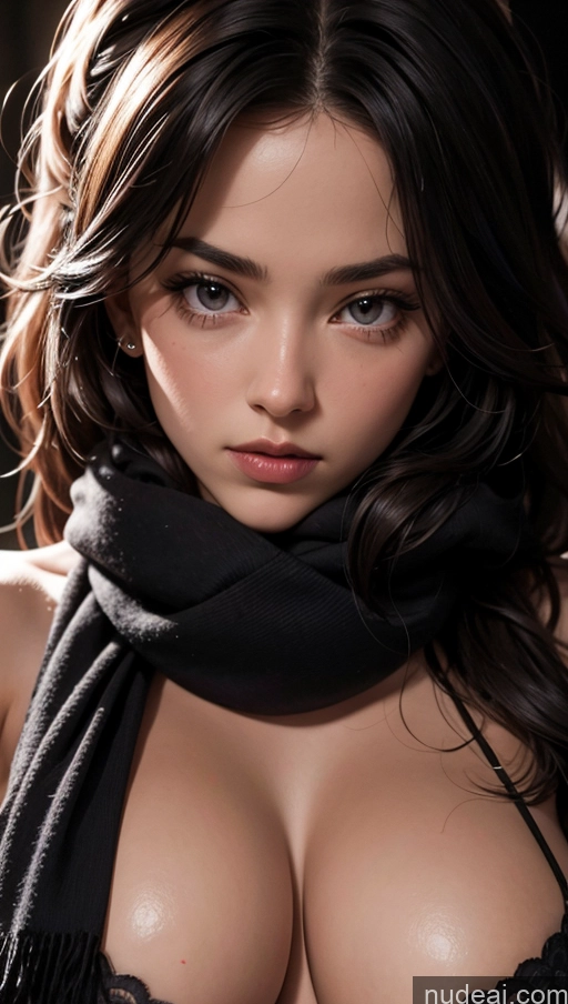 related ai porn images free for Close-up View Push-up Bra Skinny Scarf Small Tits Black Hair Long Hair Serious Dark Lighting