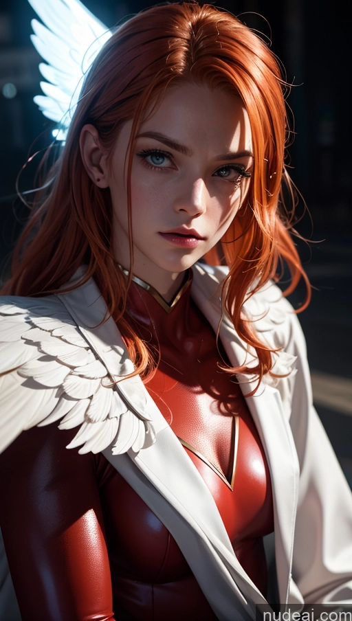 related ai porn images free for Close-up View Superhero Angel Dark Lighting Serious Street Ginger